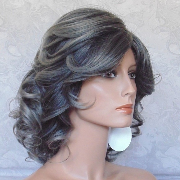 Medium Length, Thick Wavy Black Grey Heat Safe Wig main image 4